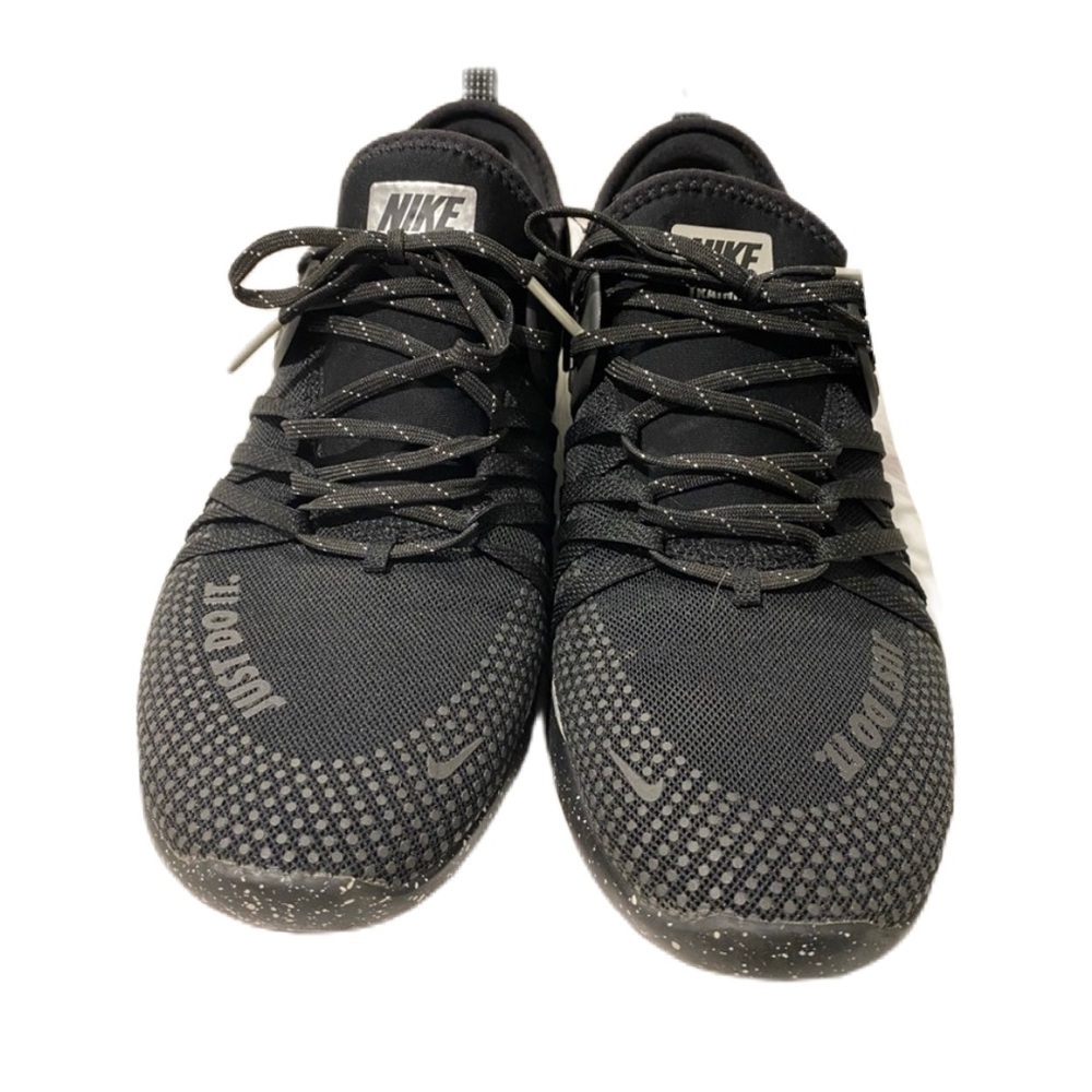 Nike Free Trainer boys sneakers sz 8 black silver mesh just do it casual sporty